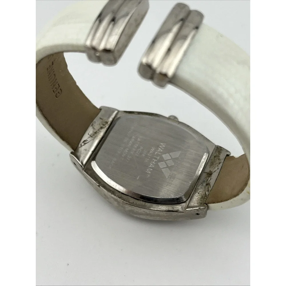 Waltham Watch Women 30mm Silver Case Crystal Bezel White Bangle Band New Battery